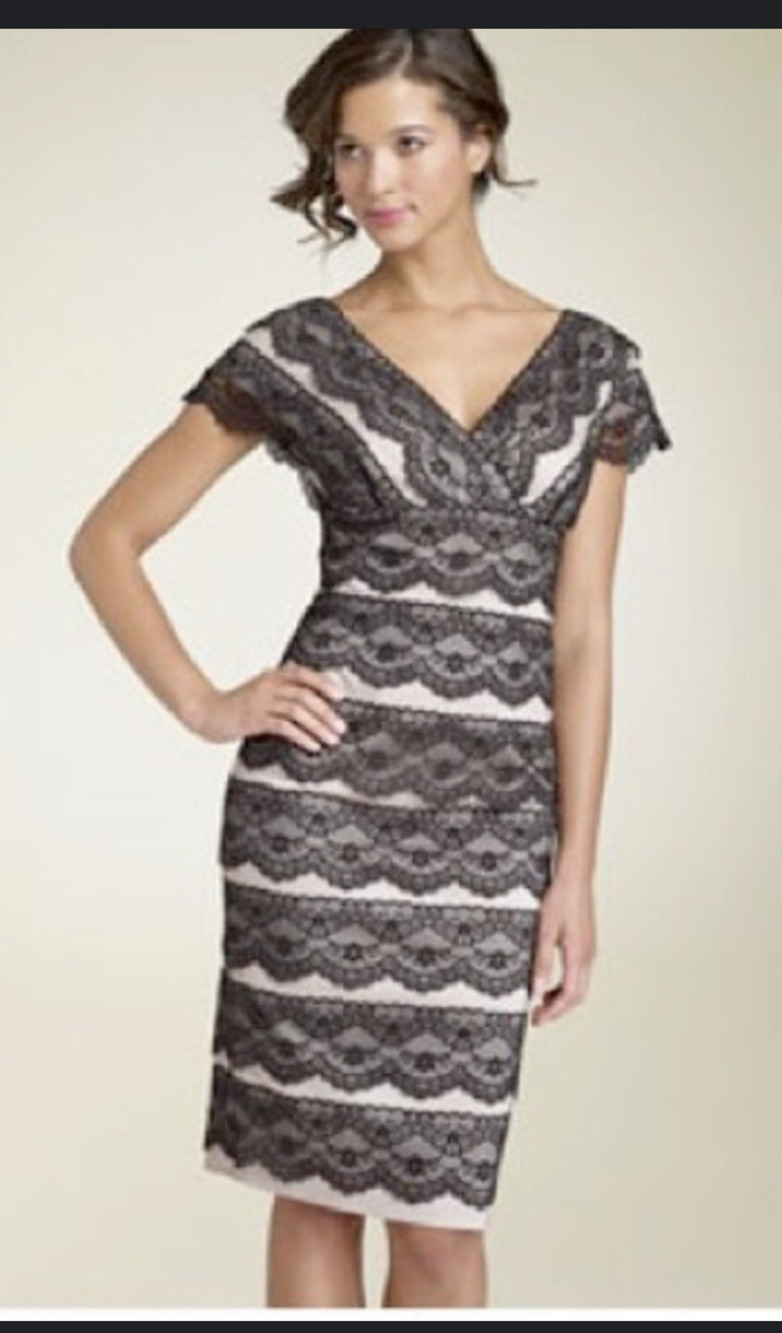 Adrianna Papell Tan and Black Lace Shift Dress